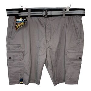 Iron Co. Cargo Shorts Stretch Casual Outdoor With Belt Gray Men 40 NWT‎